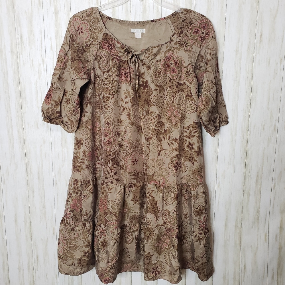 Garnet Hill Bohemian Dress Sz 4 Brown Silk Floral